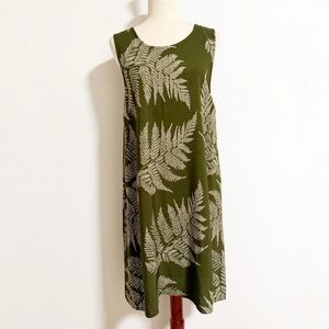 Makai Beach Palapalai Olive Palm Print A Line Dress